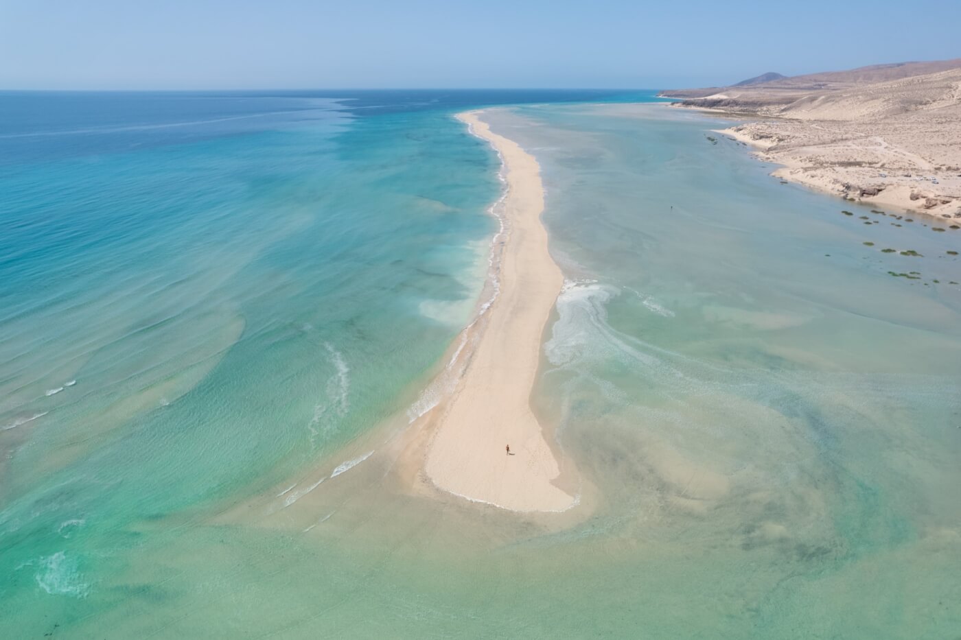 Banc de sable séparant les eaux turquoise de Sotavento à Jandía.